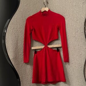 Los Angeles Apparel Red Long Sleeve Crop Cut Out Mini Dress (Free shipping!<3)